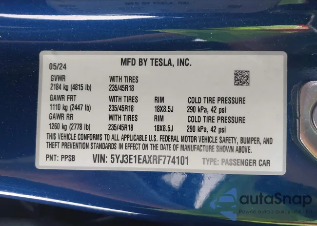 5YJ3E1EAXRF774101: 42530592