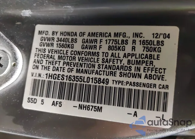 1HGES16355L015849: 42530763