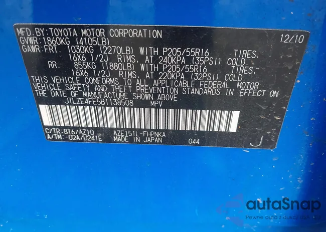 JTLZE4FE5B1138508: 42530829