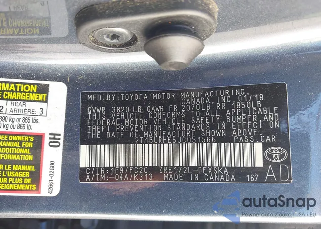 2T1BURHE5JC051566: 42530890