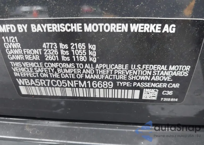 WBA5R7C05NFM16689: 42530938