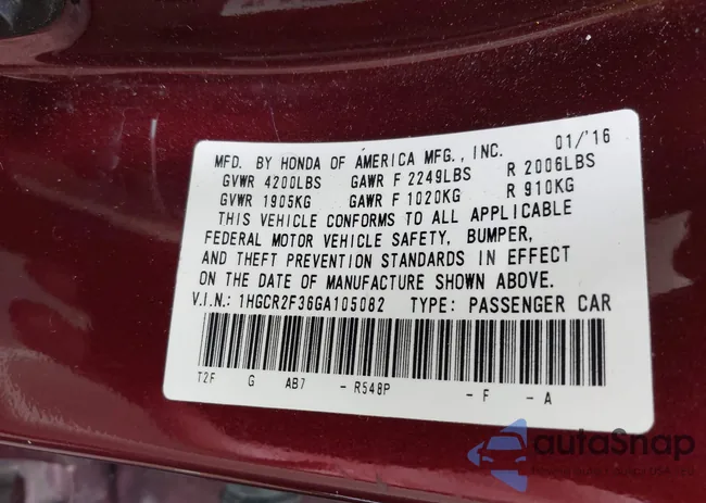 1HGCR2F36GA105082: 42530942