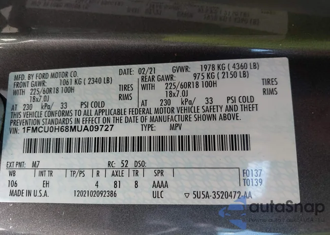 1FMCU0H68MUA09727: 42530946