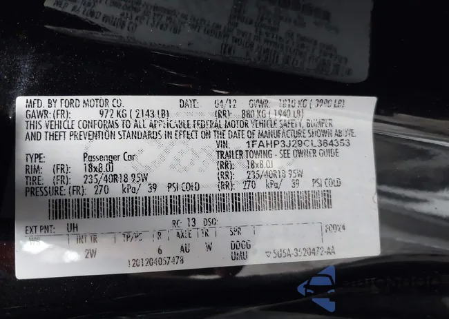 1FAHP3J29CL384353: 42531001