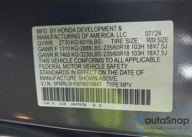 5FNRL6H58RB074847: 42531599