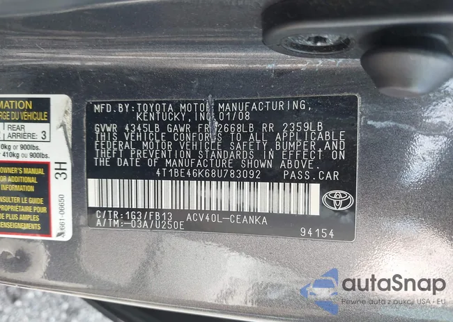 4T1BE46K68U783092: 42531780