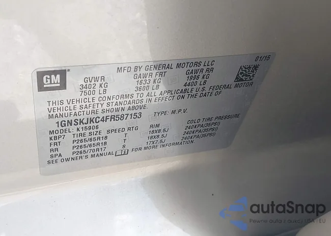 1GNSKJKC4FR587153: 42531807