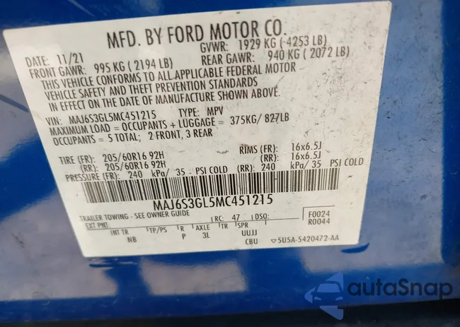 MAJ6S3GL5MC451215: 42531927