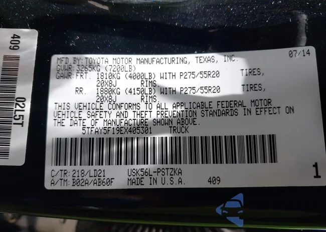 5TFAY5F19EX405301: 42531943