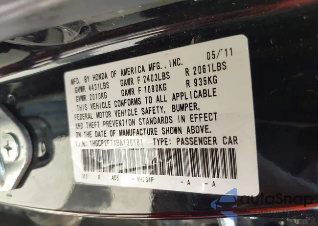 1HGCP2F7XBA130181: 42532010