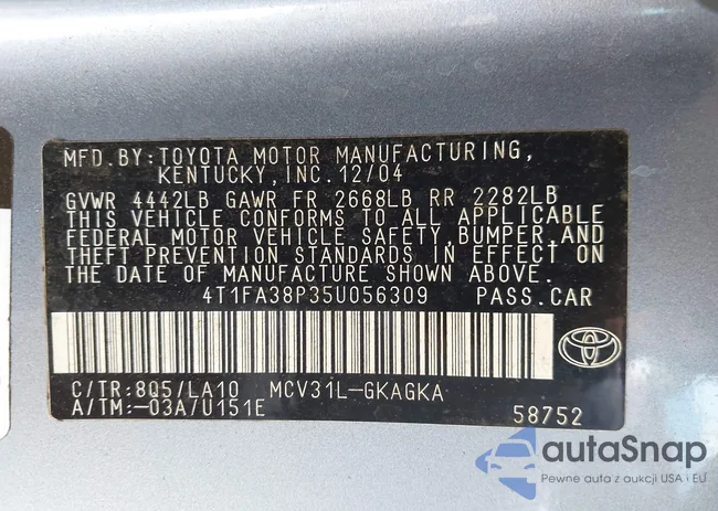 4T1FA38P35U056309: 42532011