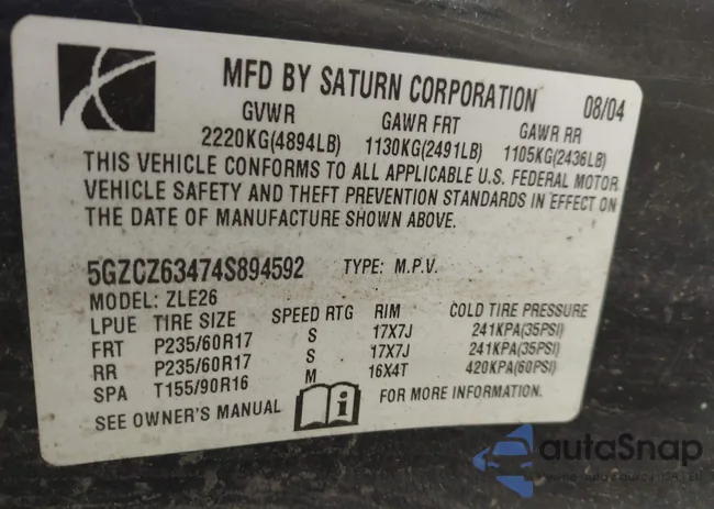 5GZCZ63474S894592: 42531230