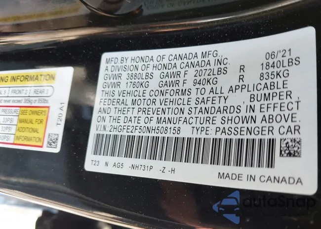 2HGFE2F50NH508158: 42531502