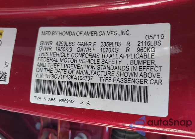 1HGCV1F18KA104707: 42532659