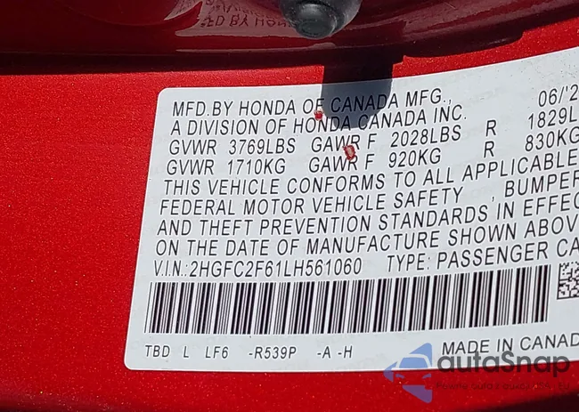 2HGFC2F61LH561060: 42532737