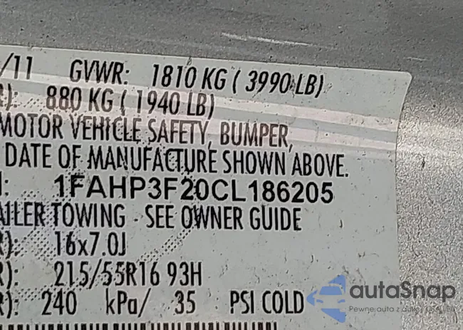 1FAHP3F20CL186205: 42532507