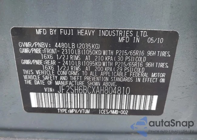 JF2SH6BCXAH804810: 42533910