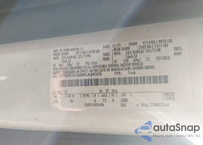 1FTBR1CG8MKA98329: 42534100