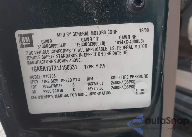 1GKEK13T21J186331: 42534129