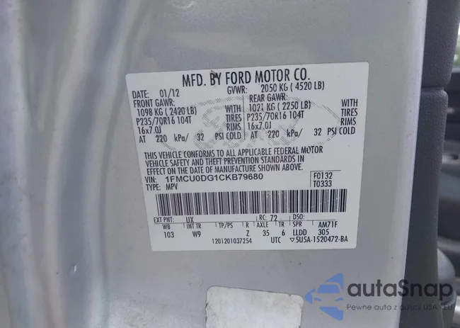 1FMCU0DG1CKB79680: 42533339