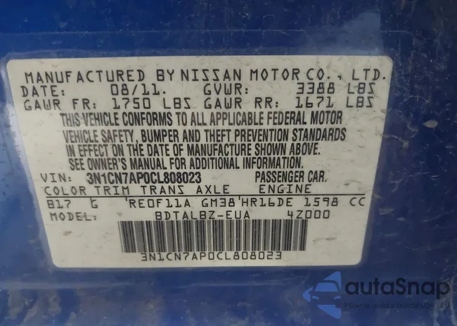 3N1CN7AP0CL808023: 42534745