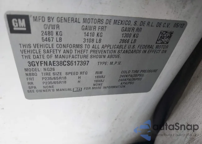 3GYFNAE38CS617397: 42534185