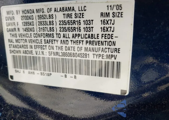 5FNRL38606B045281: 42534259