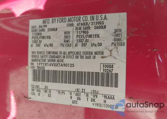 1FTYR14VXXTA90125: 42534305