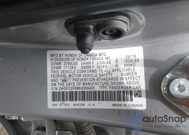 2HGFC2F69KH599425: 42535589