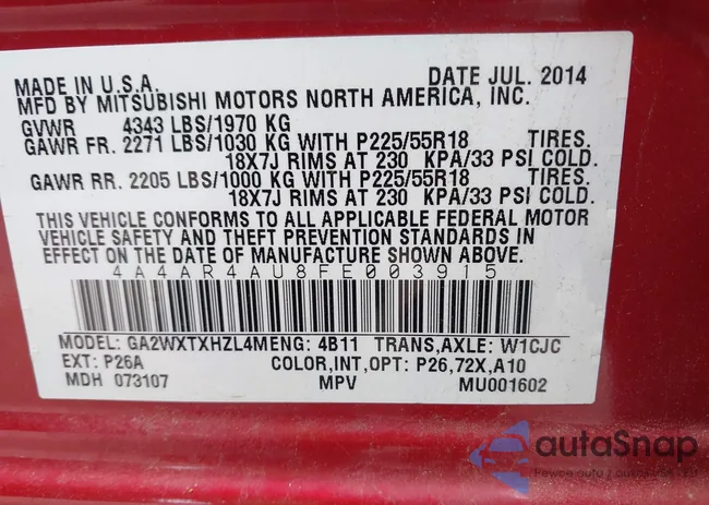 4A4AR4AU8FE003915: 42535752