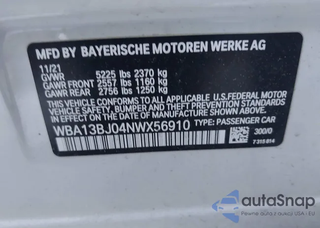 WBA13BJ04NWX56910: 42535220