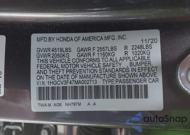 1HGCV3F47MA002713: 42536670