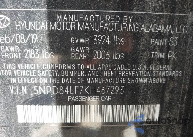 5NPD84LF7KH467293: 42536745