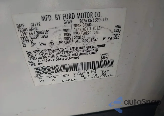 1FM5K7F99DGA92989: 42536561