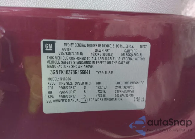 3GNFK16378G166641: 42537644