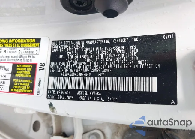 4T3BA3BB4BU022040: 42537911