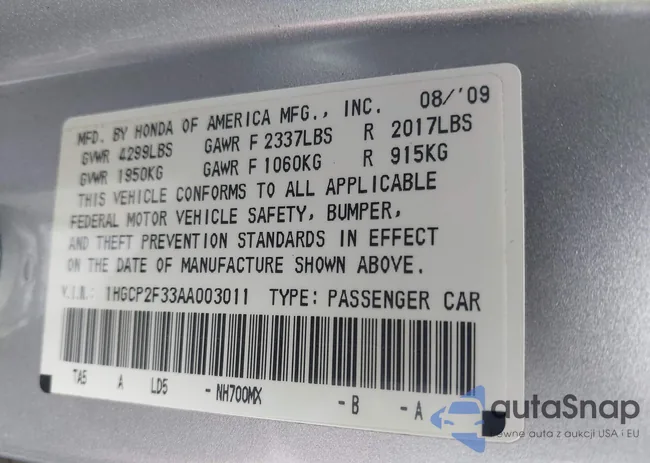 1HGCP2F33AA003011: 42537237