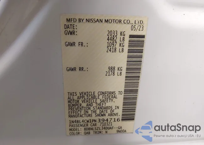 1N4BL4CW1PN394716: 42537313