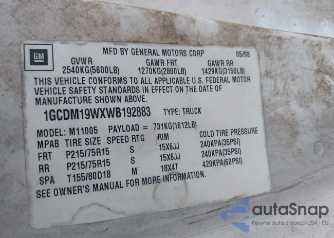 1GCDM19WXWB192883: 42538209