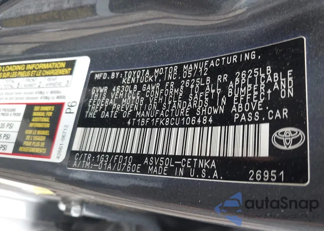 4T1BF1FK8CU106484: 42538450