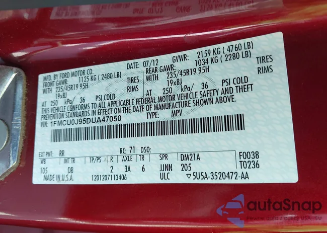 1FMCU0J95DUA47050: 42539888