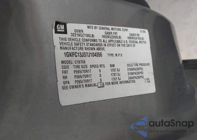 1GKFC13J37J104356: 42539965