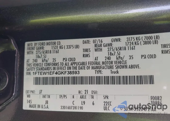 1FTEW1EF4GKF38593: 42540034