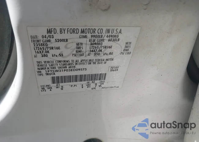 1FTSW31P03ED09575: 42539436