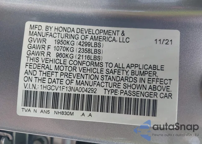 1HGCV1F13NA004292: 42539466