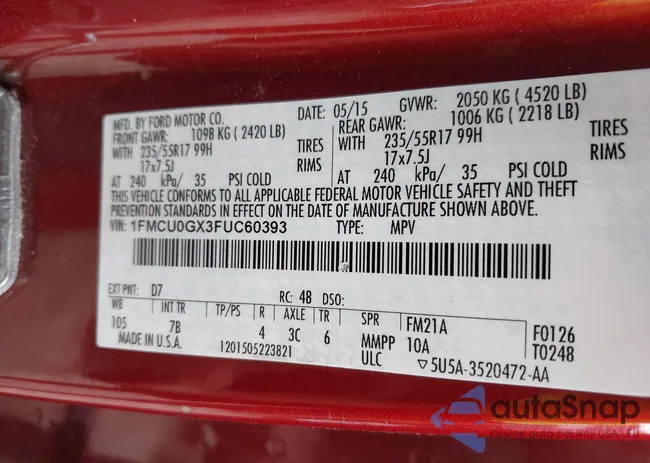 1FMCU0GX3FUC60393: 42540578