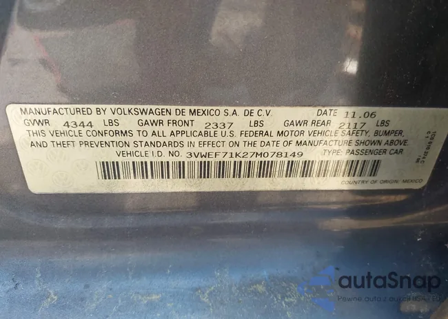 3VWEF71K27M078149: 42540627