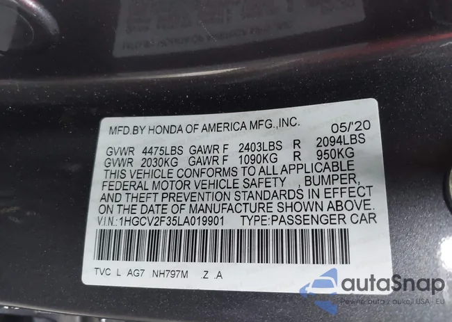 1HGCV2F35LA019901: 42540884
