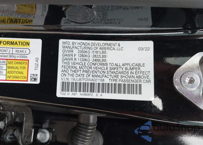 19UUB7F0XNA001168: 42540567