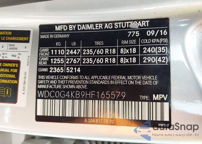 WDC0G4KB9HF165579: 42541626